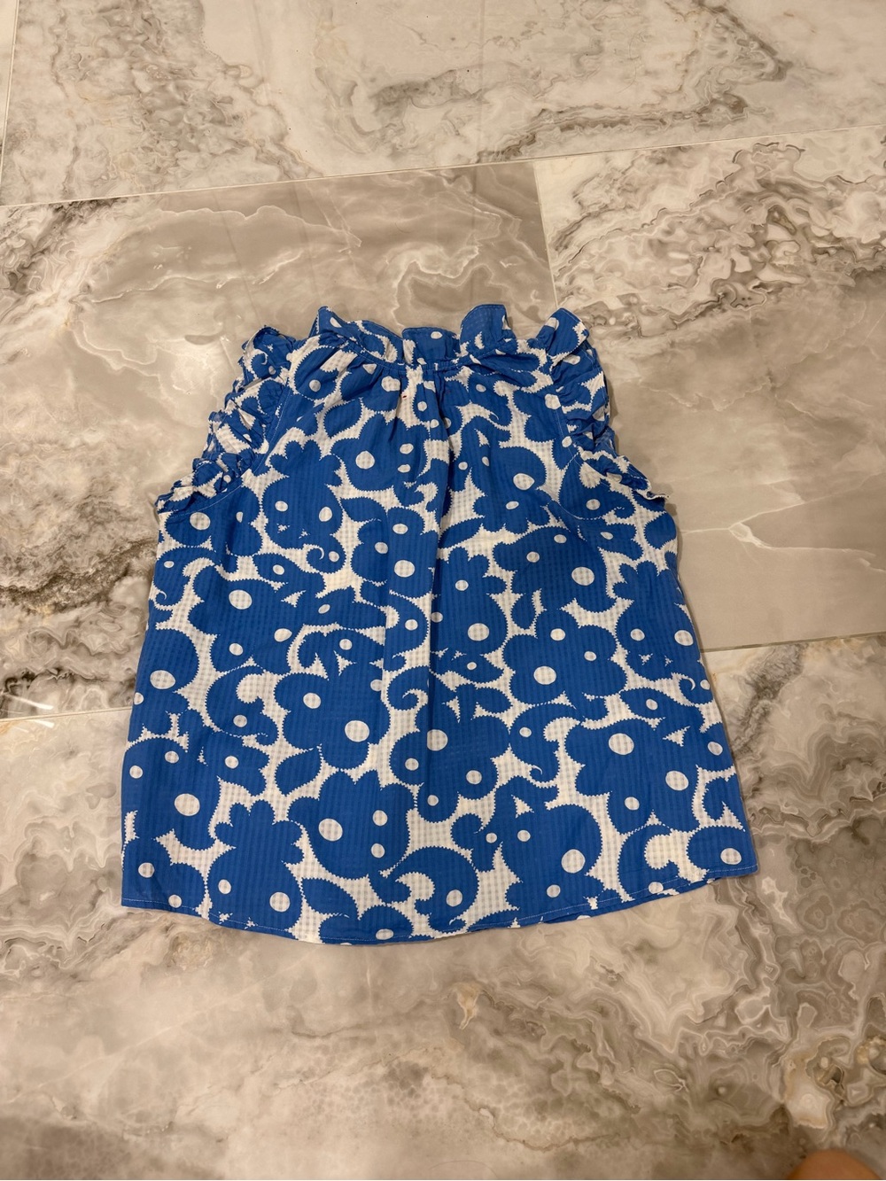 XiRENA Blue & White Polka Floral Ruffle Top - Picture 4 of 4